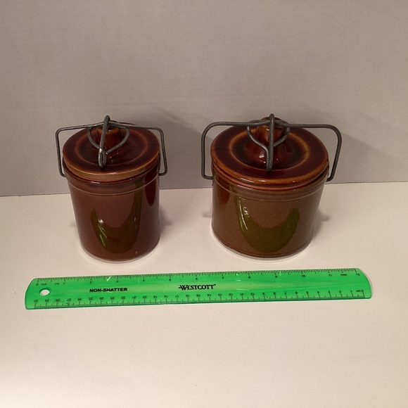 Vintage Stoneware Cheese Crocks Set of 2. Dark Brown Storage Jars - Picture 2 of 7